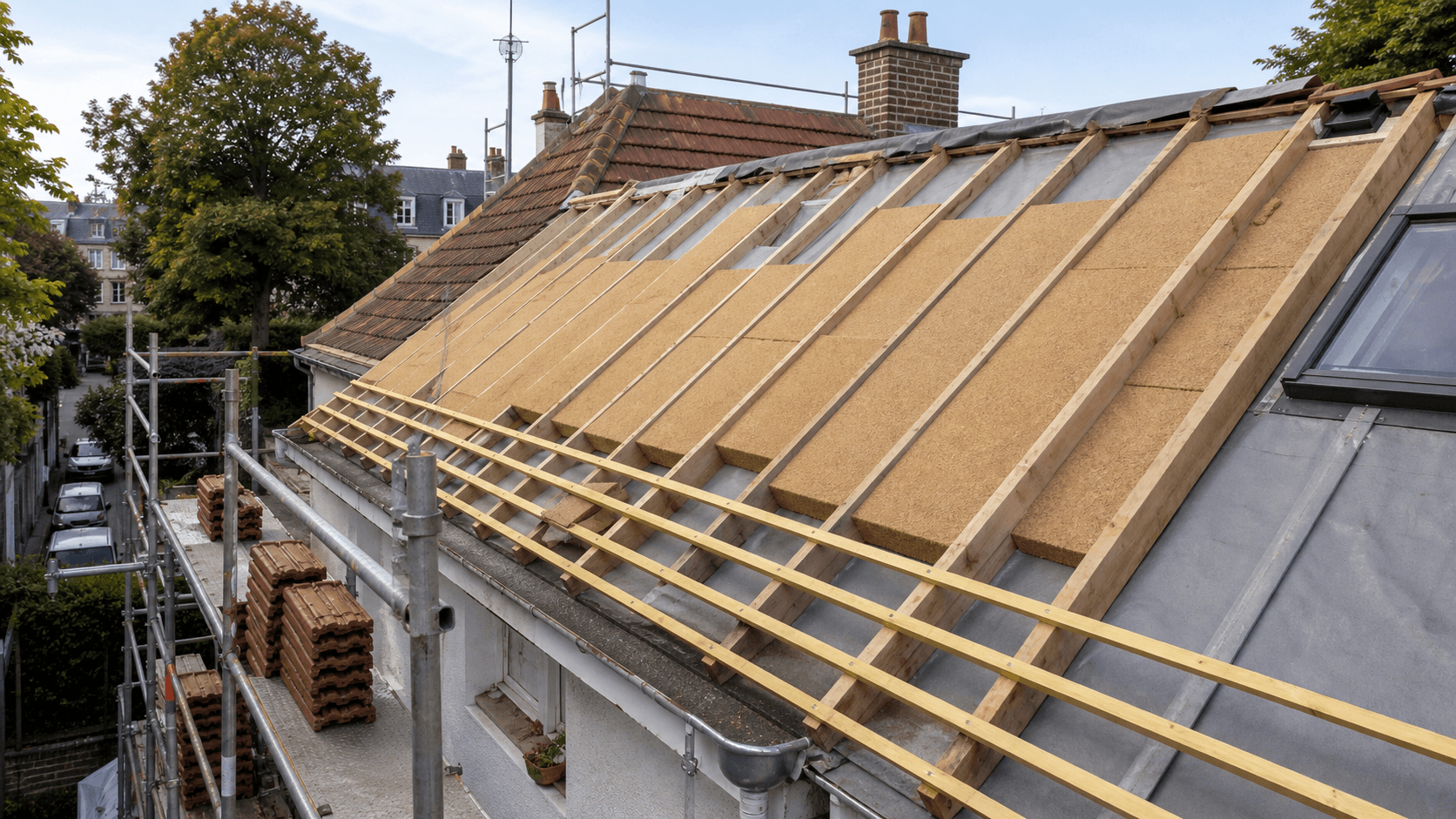 Rénovation réaliste d'une toiture avec isolation sarking en fibre de bois et écran sous-toiture