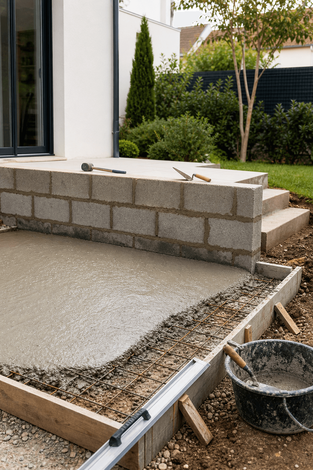 Petite maçonnerie, dalle béton et muret